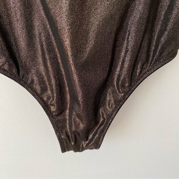Victoria’s Secret Metallic Gold Bronze Plunge Bodysuit NWTs size small - Picture 3 of 7